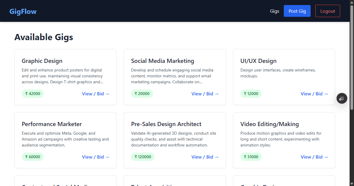 GigFlow – Full Stack Freelance Marketplace